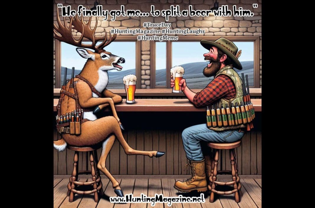 Funny-Hunting-Meme---Hunter-Finally-Gets-a-Buck-to-split-a-beer-with-him---Hunting-Magazine Funny Hunting Meme: