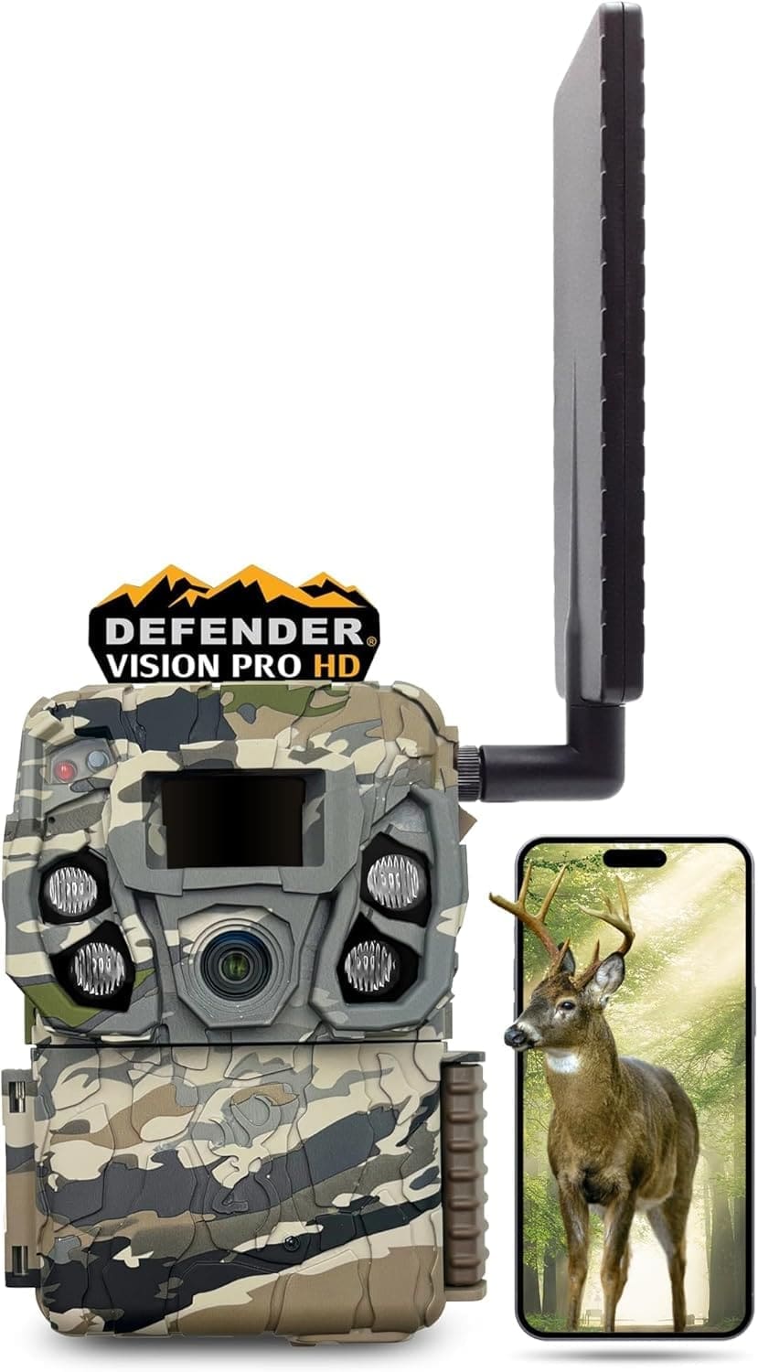 Browning Cellular Trail Camera Defender Vision Pro HD 24MP Trail Cam OVIX Camo Pattern Dual SIM Hunting Game Trail Camera, 110' Night Detection Range & Smartphone Cpompatible Camera