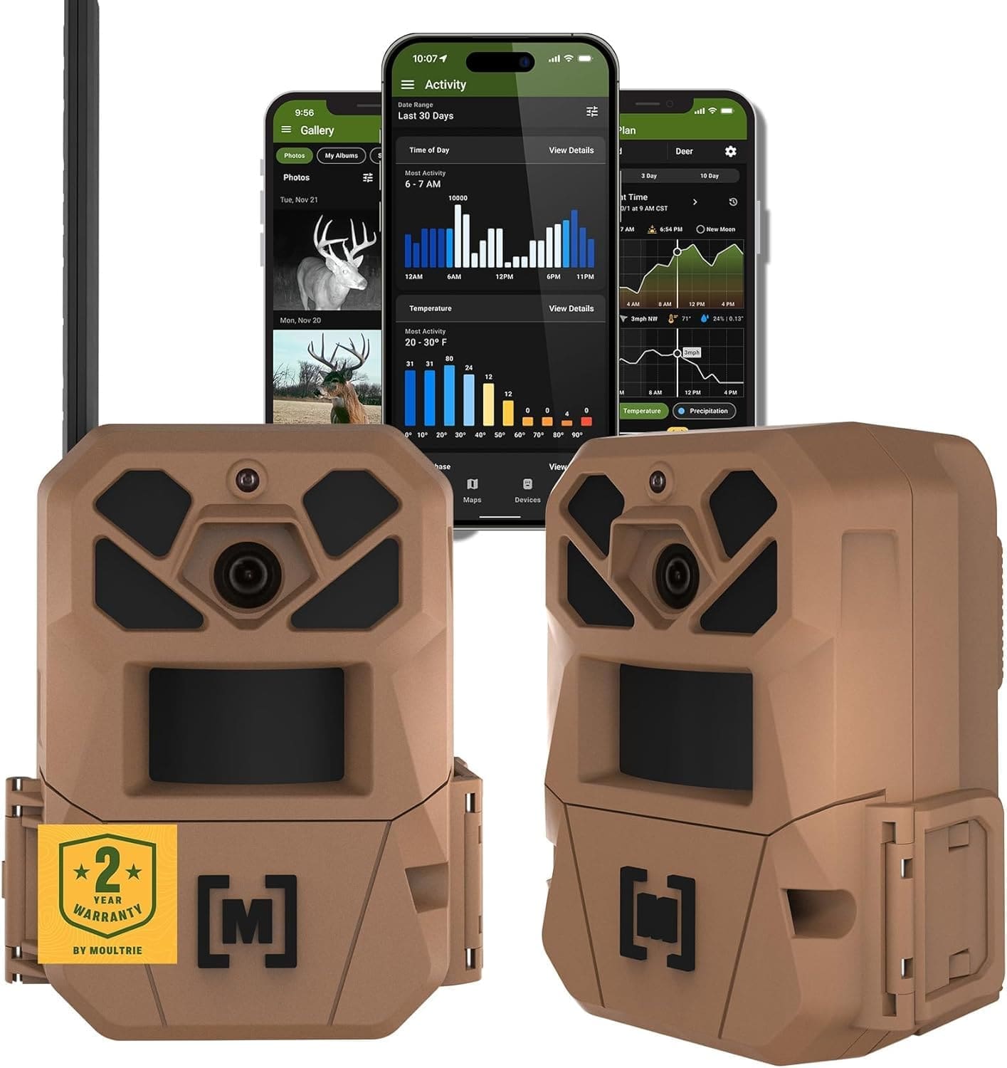 Moultrie Edge 3 Cellular Trail Camera 2 Pack 40MP HD Photo Capture 1080p Low Glow Flash GPS Multi Carrier Auto Connect Built in Memory 0.5s Trigger Speed AI Buck Detection