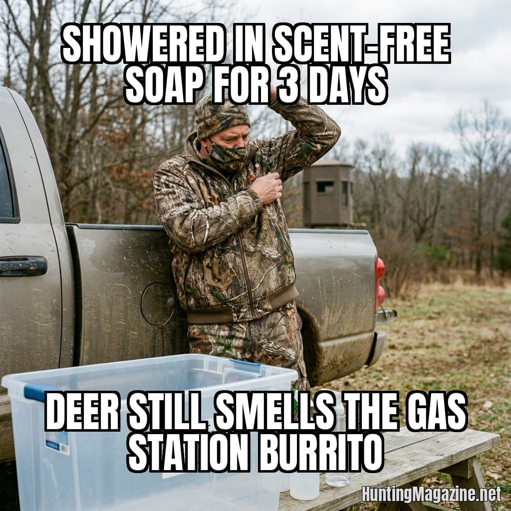 Showered in scent-free soap for 3 days - Deer still smells the gas station burrito hunting meme