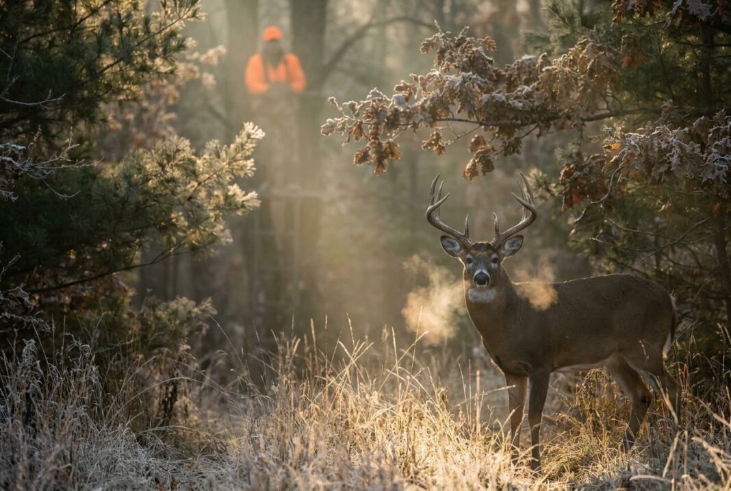 Whitetail buck at sunrise during Minnesota's 2026 deer season