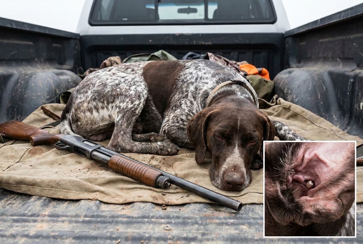 Tired hunting dog resting after a hunt, a possible sign of tick borne illness