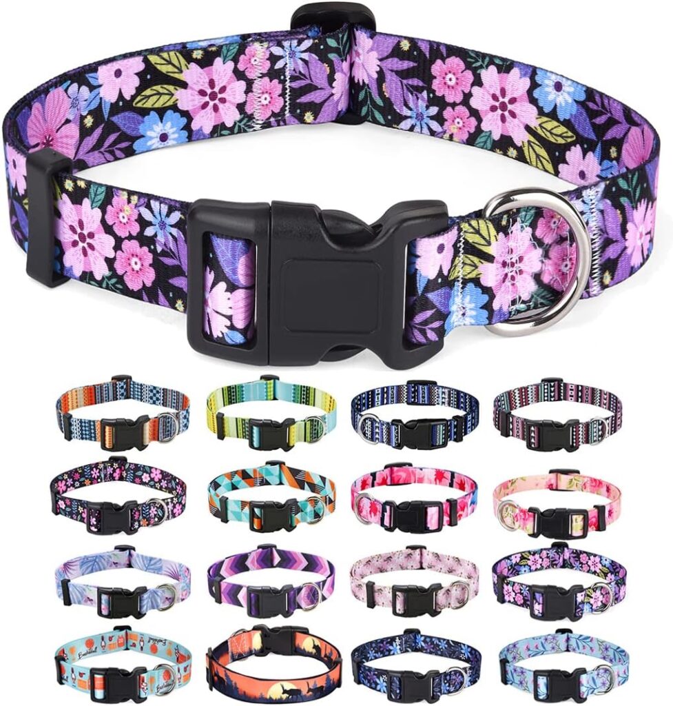 Mihqy Dog Collar for Medium Dogs, Fashion Design, Floral Pink