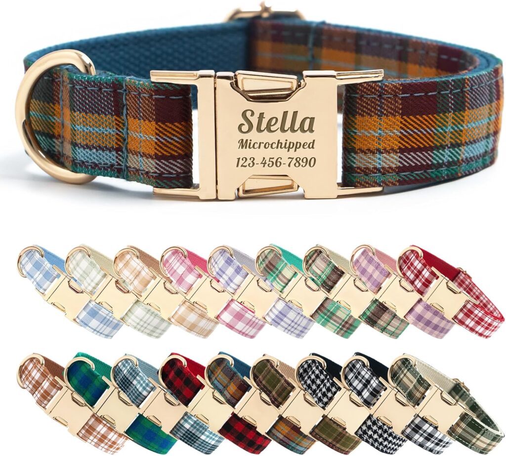 Plaid Personalized Hunting Dog Collar, Brown Plaid Personalized Hunting Dog Collar, Brown